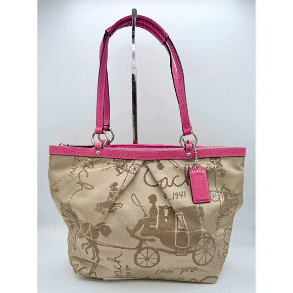 Coach Handbags - Coach Horse & Carriage Sateen Gallery Shoulder Bag Pink Khaki F14482 Tote